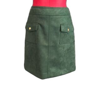 Loft Skirt Women’s Size 12 Forest Green Faux Suede Snap Pockets Side Zipper